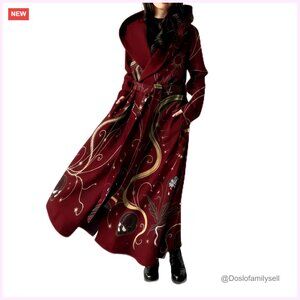 Long Fleece Trench Coat Gothic Winter Open Front Belted Peacoat with Hood